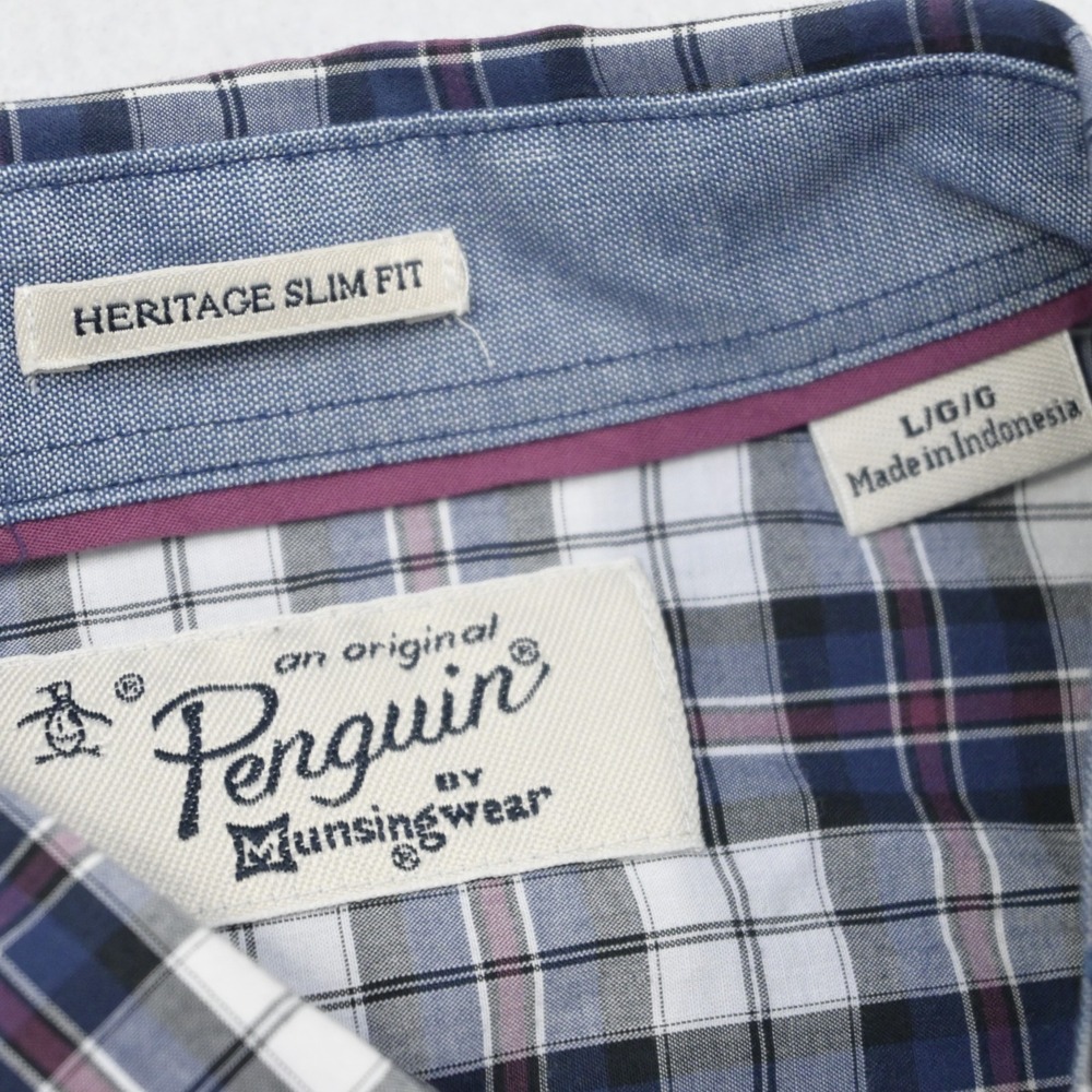 Penguin Heritage Slim Fit Button Up Shirt Plaid Long Sleeve Mens Size Large - Picture 8 of 11